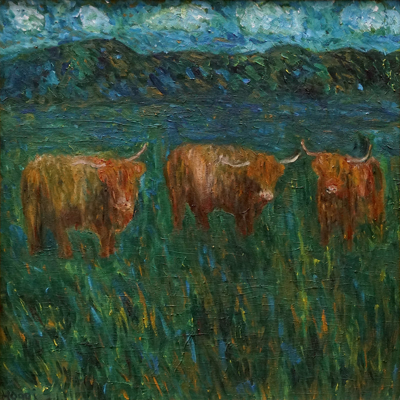 Heilan Cows - Oil on canvas - 50x50cm