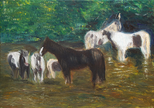 Horses in the River - Oil on canvas - 40x30cm