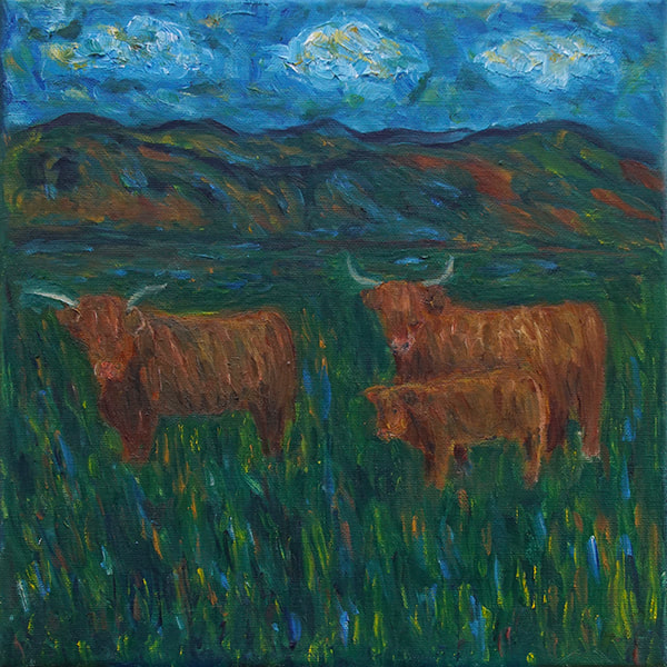 Three Coos - Oil on canvas - 30x30cm